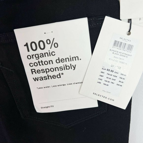 Selected Femme Kate Straight Leg Jeans With High Waist In Black NWT Size 30x32 - Picture 9 of 11